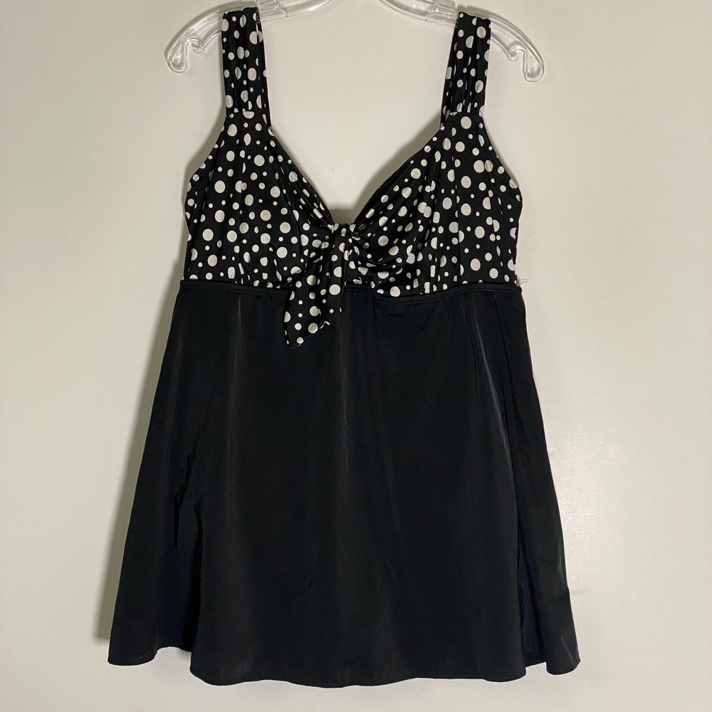 Longitude Swimdress Womens 18W Black Polka Dot Tank One Piece Tummy Control Pool